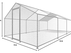 Enclos à poules 18 m² parc grillagé 6 x 3 x 2 M acier galvanisé