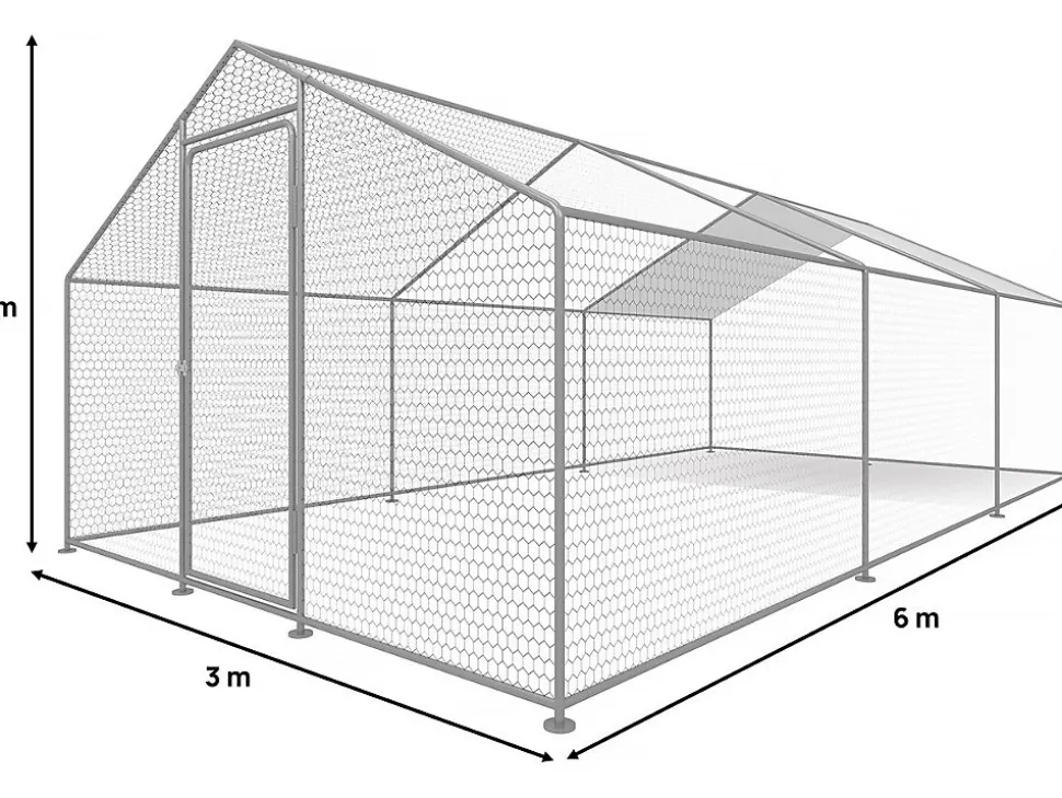 Enclos à poules 18 m² parc grillagé 6 x 3 x 2 M acier galvanisé