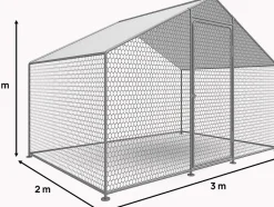 Enclos à poules 6 m² parc grillagé 2 x 3 x 2 M acier galvanisé