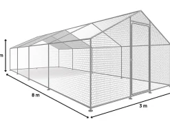Enclos à poules 24 m² parc grillagé 8 x 3 x 2 M acier galvanisé