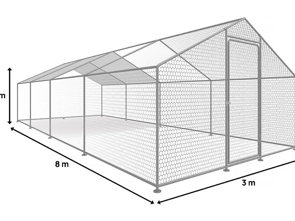 Enclos à poules 24 m² parc grillagé 8 x 3 x 2 M acier galvanisé