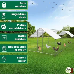 Enclos poulailler - 24 M² - Volière extérieure L.800 x l.300 x H.200 - Parc grillagé