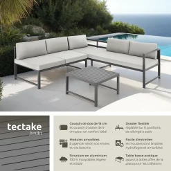 Ensemble 3 pièces canapé jardin modulable 5 places gris