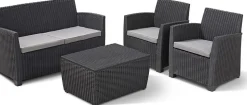 Ensemble de balcon Mia 4 places et table coffre - Anthracite - KETER