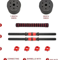 Ensemble d'haltères et de barres réglables de 15 kg, unisexe