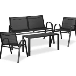 Ensemble salon de jardin - Springos - 4 pièces - Canapé 2 places - 2 chaises - Table basse en verre trempé