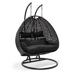 Fauteuil suspendu en poly rotin TWIN noir avec housse de pluie