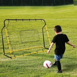 Filet de rebond de football - rebondisseur de football angle réglable - dim. 184L x 123H cm - jaune noir