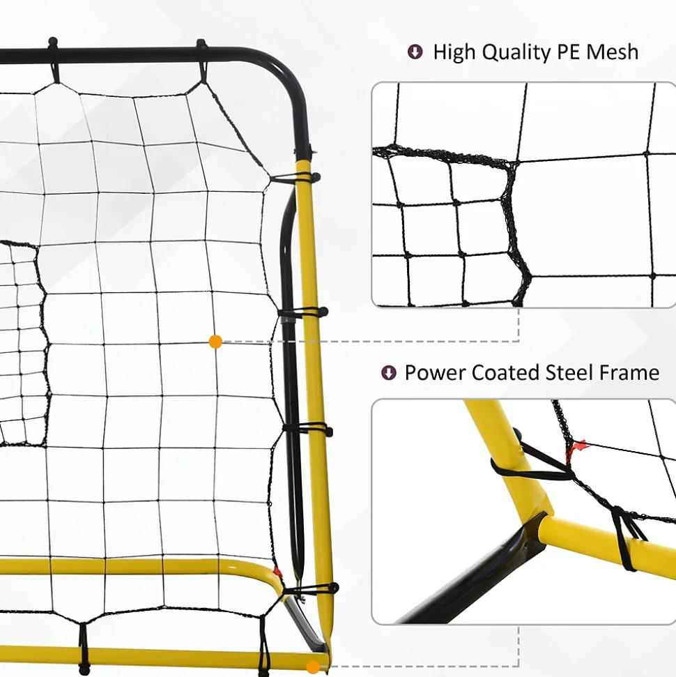 Filet de rebond de football - rebondisseur de football angle réglable - dim. 184L x 123H cm - jaune noir