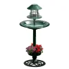 Fontaine abreuvoir à oiseaux sur pied avec lampe solaire et mangeoire