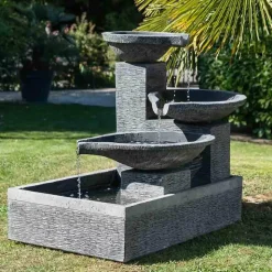 Fontaine de jardin à débordement bassin 3 vasques noire grise