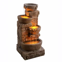 Fontaine de jardin 4 niveaux avec LED effet pierre 84 cm Teamson Home