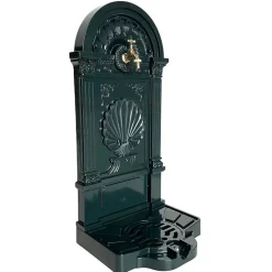 Fontaine de Jardin à Poser Source en Fonte d'Aluminium Patinée Vert avec Robinet Fonctionnel en Laiton 35x40x83cm