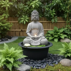Fontaine de jardin Bouddha LED 52x68 cm avec pompe 250L/h Art-Pond