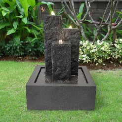 Fontaine de jardin LED Fiberstone 50x67,5 cm 3 colonnes Art-Pond - Gris anthracite