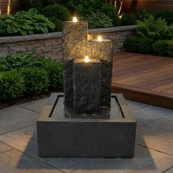 Fontaine de jardin LED Fiberstone 50x67,5 cm 3 colonnes Art-Pond - Gris anthracite