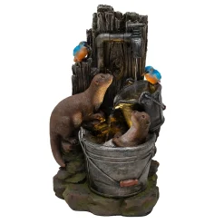 Fontaine de Jardin Otter Oasis Avec Éclairage LED Blanc Chaud & Brosse à Nettoyage