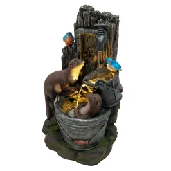 Fontaine de Jardin Otter Oasis Avec Éclairage LED Blanc Chaud & Brosse à Nettoyage