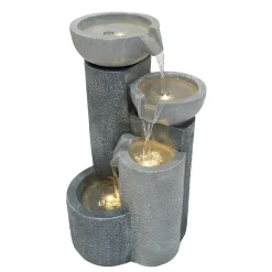 Fontaine de Jardin Tranquil Tiers Avec Éclairage LED Blanc Chaud & Brosse à Nettoyage