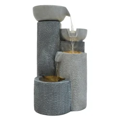Fontaine de Jardin Tranquil Tiers Avec Éclairage LED Blanc Chaud & Brosse à Nettoyage