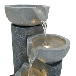 Fontaine de Jardin Tranquil Tiers Avec Éclairage LED Blanc Chaud & Brosse à Nettoyage