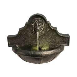 Fontaine murale en résine bronze avec tête de lion et éclairage LED