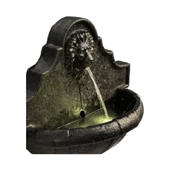 Fontaine murale en résine bronze avec tête de lion et éclairage LED