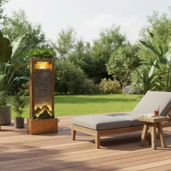 Fontaine XL Luminis intérieur/extérieur 127cm polyrésine cuivre, LED blanc chaud, pompe 1100L/h