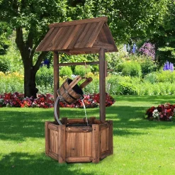 Fountaine Décoration pour Jardin Extérieur en Bois de Sapin Pompe électrique Marron Rustique