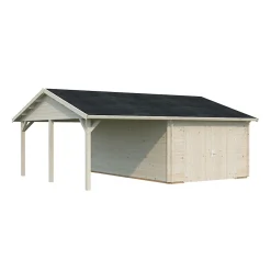 Garage en bois Roger portes battantes 19m² + carport 16,2m² Palmako
