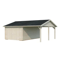 Garage en bois Roger portes battantes 19m² + carport 16,2m² Palmako