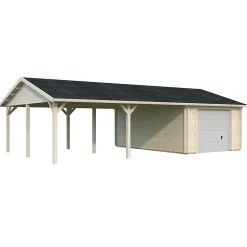 Garage en bois Roger porte sectionnelle 19m² + carport 33,2m² Palmako