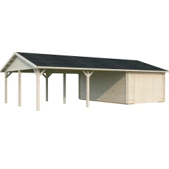 Garage en bois Roger portes battantes 19m² + carport 33,2m² Palmako