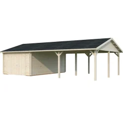 Garage en bois Roger portes battantes 19m² + carport 33,2m² Palmako