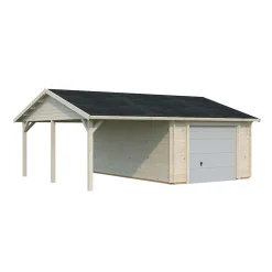 Garage en bois Roger porte sectionnelle 19m² + carport 16,2m² Palmako