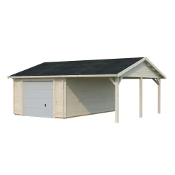 Garage en bois Roger porte sectionnelle 19m² + carport 16,2m² Palmako