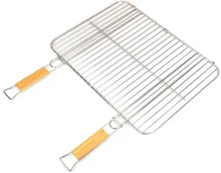 Grille double rectangulaire pour barbecue en acier chromé avec poignée en bambou Somagic 51 x 38 cm