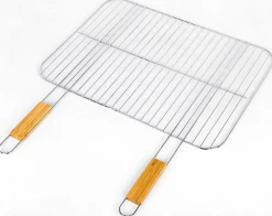 Grille pour barbecue en acier chromé avec manches en bambou Somagic 51 x 38 cm