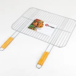 Grille pour barbecue en acier chromé avec manches en bambou Somagic 51 x 38 cm