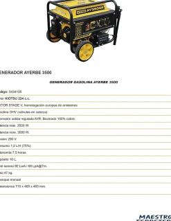 Groupe électrogène essence 3500 W moteur Kiotsu 224 cc démarrage manuel