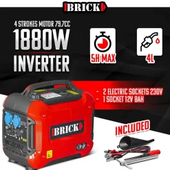 Groupe électrogène inverter silencieux max 1880W - 2 prises - Brick