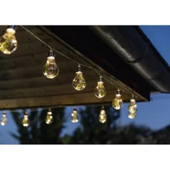 Guirlande solaire 4,80m avec 15 ampoules- fougère décorative dans chaque ampoule- 5 microLED blanc chaud par ampoule- 15 Lumens
