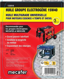 Huile spécial groupes électrogènes Mecafer 15W40 2L