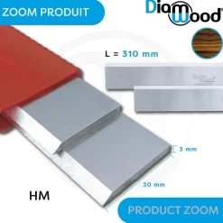 Jeu de 2 Fers de Dégauchisseuse/Raboteuse PRO 310 x 30 x 3 mm Carbure HM (les 2 Fers) - Diamwood