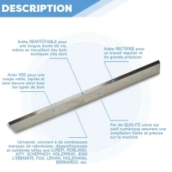 Jeu de 2 fers de dégauchisseuse/raboteuse 250 x 30 x 3 mm acier HSS (les 2 fers) - Diamwood