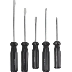 Jeu de 5 tounevis Plat : 1 x 75 mm, 2 x 100 mm et Philips : 6 x 100 mm, 6 x 125 mm, 5 x 75 mm