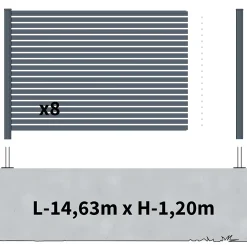 Kit Clôture Aluminium Ajourée sur Muret OLINDA Anthracite 14,68x1,2m - Lames ajourées 21x45x1780 mm - Brise Vue - Palissade
