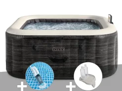 Kit spa gonflable Intex PureSpa Ardoise carré Bulles 6 places + Aspirateur + Porte-verre