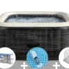 Kit spa gonflable Intex PureSpa Ardoise carré Bulles 6 places + 6 filtres + Aspirateur + Porte-verre