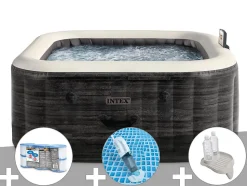Kit spa gonflable Intex PureSpa Ardoise carré Bulles 6 places + 6 filtres + Aspirateur + Porte-verre